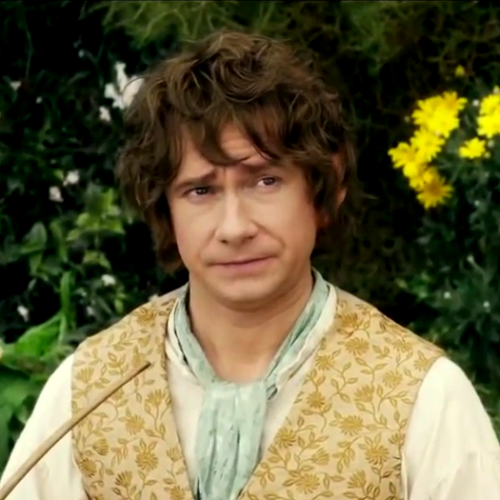 He stood leaning on his stick and gazing at the hobbit without saying anything, till Bilbo got quite