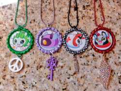 callykarishokka:  PENDANTS AND DOG TAGS. Each bottlecap pendant and dog tag comes with their own fancy color-coordinated chain and sometimes jewelry rings if I have ‘em. :P The dog tag chains ARE much thicker, but the teensy pendant chains have fancy