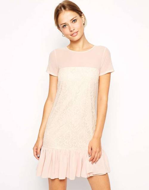 ASOS Chiffon Peplum Hem Lace Dress