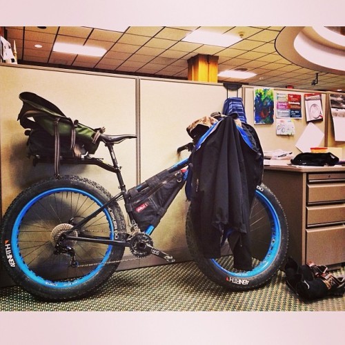 adventuremonkey1:  In the cube today #fatbike #salsacycles #beargrease #bicycle #commutebybike #wint