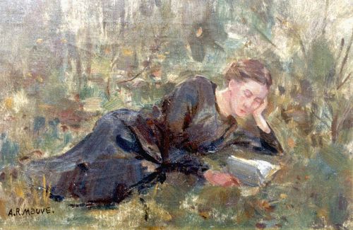 huariqueje: Mrs. Mauve-Langhout reading a book   -   Anton Mauve jr. Dutch, 1876