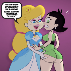 the-rnr-bros:  sb99stuff:  Sort of (but, not really) based on the scene where Princess Bluebell kisses Buttercup (thinking she’s a prince). I just had a lewd idea of what would happen if it kept going, with Pinup Buttercup of course.  Huh. Butterbutt