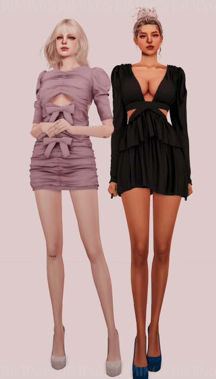  [RIMINGS] Ruffled Slit Dress Set - FULL BODY- NEW MESH- ALL LODS- NORMAL MAP- 21 / 21 SWATCHES- HQ 