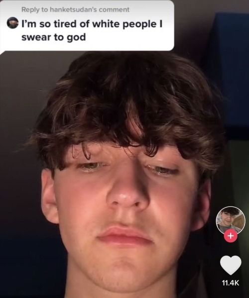 The original Tiktok screenshot of “I’m so tired of white people I swear to god”