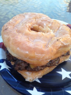 autumnnerdery:  Nothing says America like a burger with doughnuts for buns. I am kinda scared. 