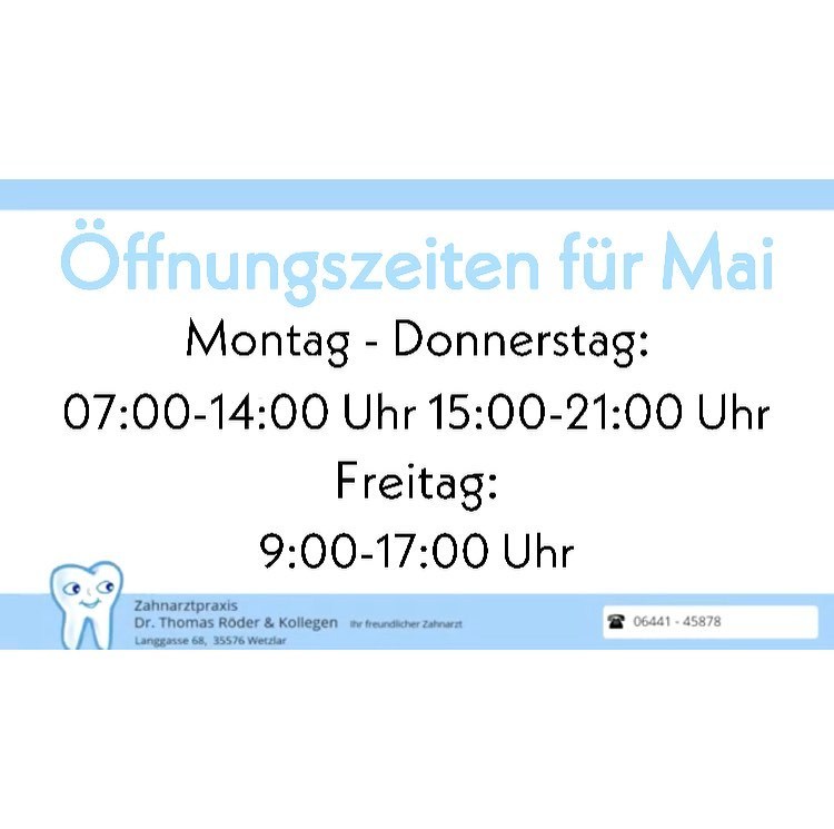 Für diesen Monat Mai bieten wir Ihnen frühere Öffnungszeiten an Montag