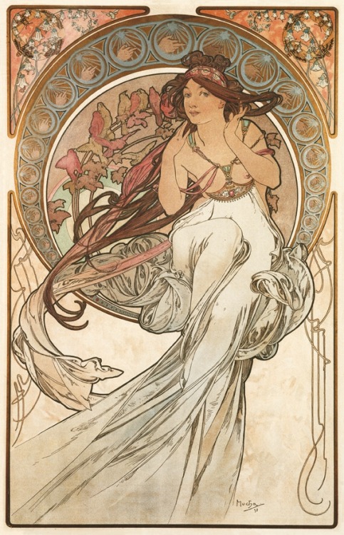 overdose-art:Alphonse Mucha. Painting, Poetry, Music & Dance (1898)