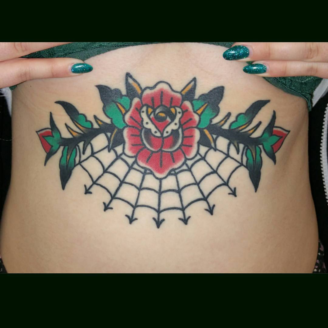 Tattooist on Tumblr: Healed underboobie from a while ago, pic is a little  distorted cus she's holding her bra out the way, thanks #traditional