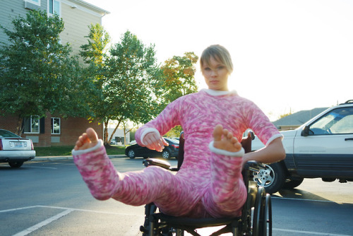 XXX Blonde Girl in full body cast and wheelchair photo