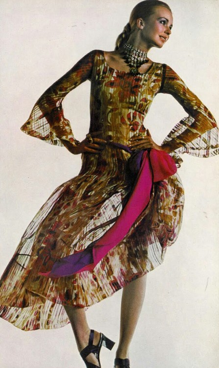 Henry Clarke - Maudie James Wearing a Dress from Savita (Vogue UK 1970)