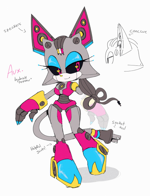 designed a new character over the weekend — meet auxiliary, or aux for short! cute robot girl and as