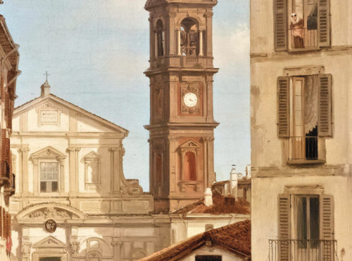 laclygrantham:Mercato di piazza S. Stefano (detail) , c. 1832. Giuseppe Canella (Italian, 1788-1847)