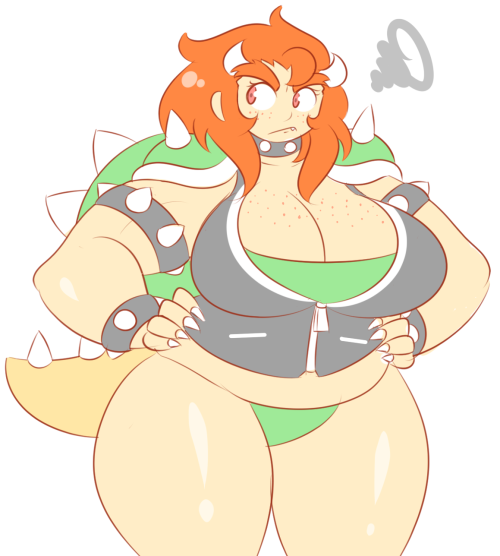 theycallhimcake:  I like to imagine Lady Bowser having a huge crush on Mario, and kidnapping the princess for the sole purpose of giving him an excuse to come over.And of course she’s freckly.   < |D’‘‘‘