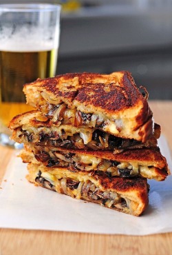 secretdirtygrl:  namelessin314:  Roasted mushrooms, Vidalia onions and peppers, grilled with smoked Gouda.  Oh my fucking god…. Feed me now.  holy. fuck.