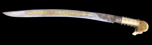 art-of-swords:Yatagan Sword Dated: 1811Culture: Ottoman, TurkeyMedium: steel, gold, silver, ivoryMea