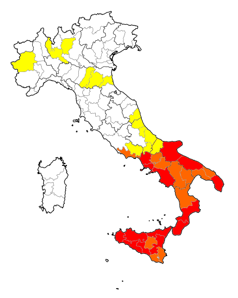 Incidence of organized crime’s extortion by province in Italy