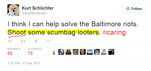 curlyxgoddess:  mediamattersforamerica:    White conservatives say things like, “We don’t riot. We shoot rioters.” Then they complain black people are too violent? You can’t miss the point much more than that.  infuriating   They kill our fathers