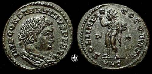 leradr:Coin of Emperor Constantine I depicting Sol Invictus with the legend SOLI INVICTO COMITI, cir