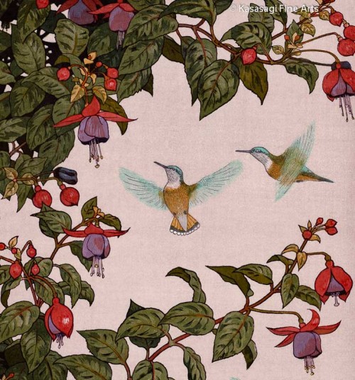 Honey Sparrow Humming Bird and Fuchsia (Detail)   -  Tōshi Yoshida , 1980.Japanese, 1911-1995Colour 