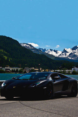 dream-villain:  Lamborghini Aventador in St. Moritz, Switzerland by Daniel Stocker 