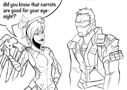 maverrix:  me, @midnightstrata and @scillasylum were watching old ASDF movies, saw the carrot one and thought it would be hilarious with mercy and soldier 76, so I drew this lmao 