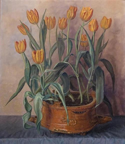 art-and-things-of-beauty:Jaap Nieweg (1877-1955) - Still life with tulips, oil on canvas, 70 x 60 cm