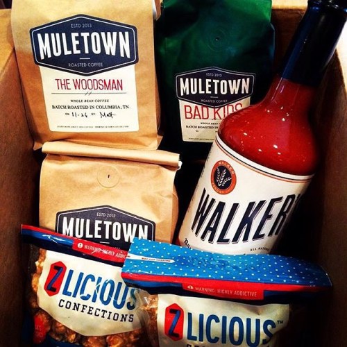 Looks like a #boxofdelicious arrived on the Baldwin doorstep this morning. #bloodymary #coffee #cara