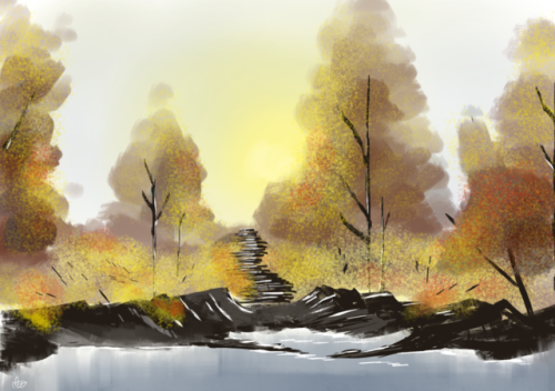 Decided to try following along an episode of Bob Ross with Manga Studio.it kinda worked???