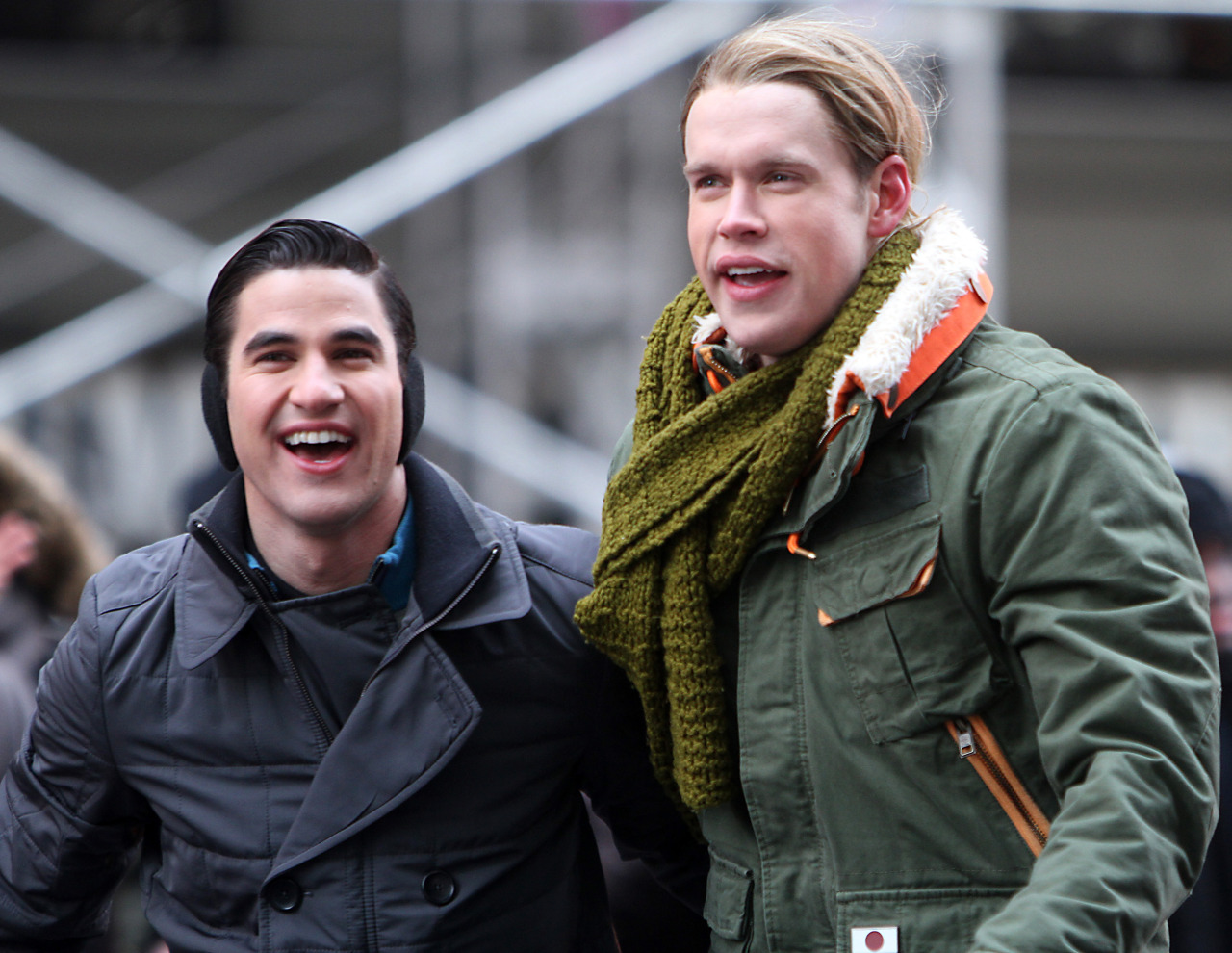 daxterdd:  [UHQ] March 13, 2014: Darren Criss and Chord Overstreet on the set of