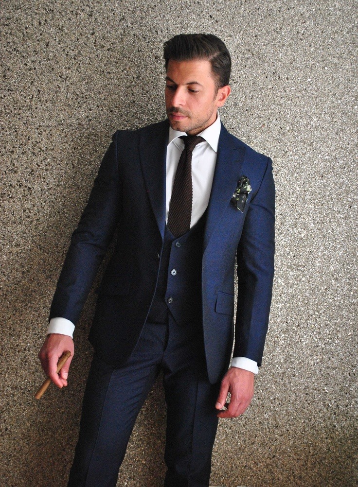 maninpink:  Blue mohair 3 piece suit - Delvero. Brown silk knit tie - Zegna. Blk