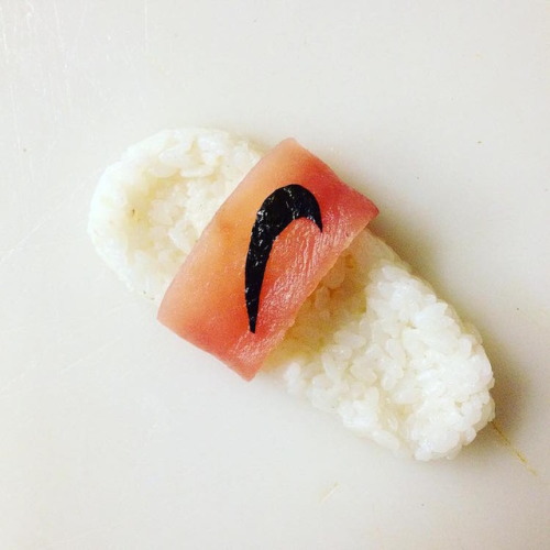wilwheaton:  archiemcphee:  Edible Art + Sushi = Shoe-shi!  Milan based sushi chef and artist Yujia Hu uses traditional sushi ingredients to create pieces of onigiri that look like miniature athletic shoes.  “Though the shoes’ compositions are
