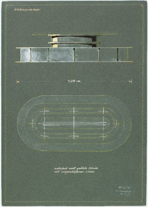 Otto Rittweger, drawing of lighting design for living room, smoking room and bed-sitting rom, 1925-2