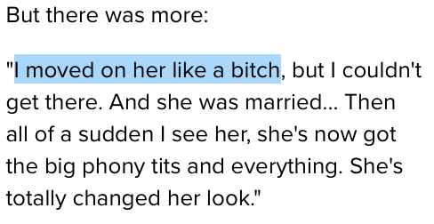 micdotcom:  Holy. Shit. Just when you think Trump’s sexism couldn’t get any worse. 10 minutes after the Post’s report, Trump sent out an apology statement — and by apology, we mean a deflection onto a political enemy. 