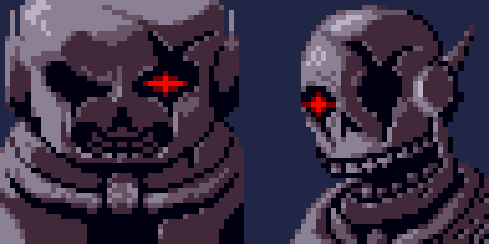 left is my edit of the in-game portrait. I wanted it to be similar to the one in the base game while slightly more accurate to the character sprite i made. People said it looks like Sans Undertale.
Right is my own original attempt. I wanted it to...