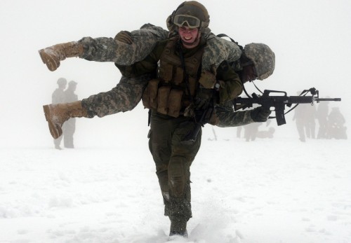 militaryarmament:  Multinational Soldiers train in harsh weather conditions as part of the International Special Training Center Advanced Medical First Responder Course, conducted by the ISTC Medical Branch, Feb. 17-19, 2015, in Pfullendorf, Germany. The