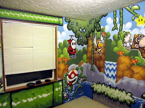 alienpanda:Amazing room painted in a Yoshi’s Island theme!!!