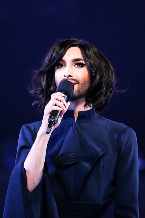conchitacouldyounot: Conchita Wurst during the first dress rehearsal for the first semi-final of the