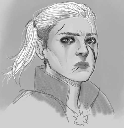 gayregis:kromiart:consider: ciri in her late 20s w that one geralt haircut@gwther