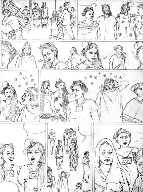 zotzcomic:Preview page of the fourth book showing the pencils. It’s a market scene in Cholula.Previe