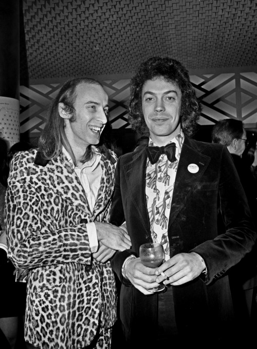 glamidols:Richard O'Brien and Tim Curry at the Evening Standard Theatre Awards at the Savoy Hotel in