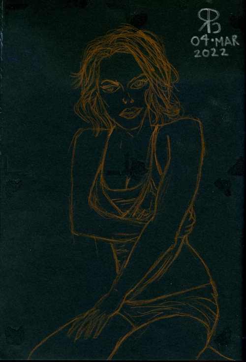 sketch of woman using colored pencils on black paper