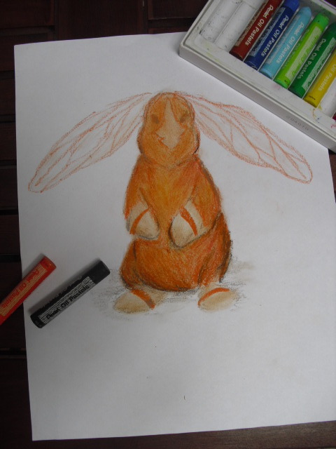Drawing On Oil Pastel Of A Dragonfly Bunny Spirit . It Is The First Time That I Use This Technique But