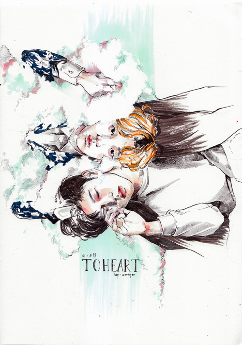 abusedmember:  키&우현: TOHEARTIn celebration of TOHEART’s appearance in the interwebs, I took the honour of making them a drawing that I experimented my first try of Copic Markers. So far, I’m liking the effect. TOHEART 파이팅! 