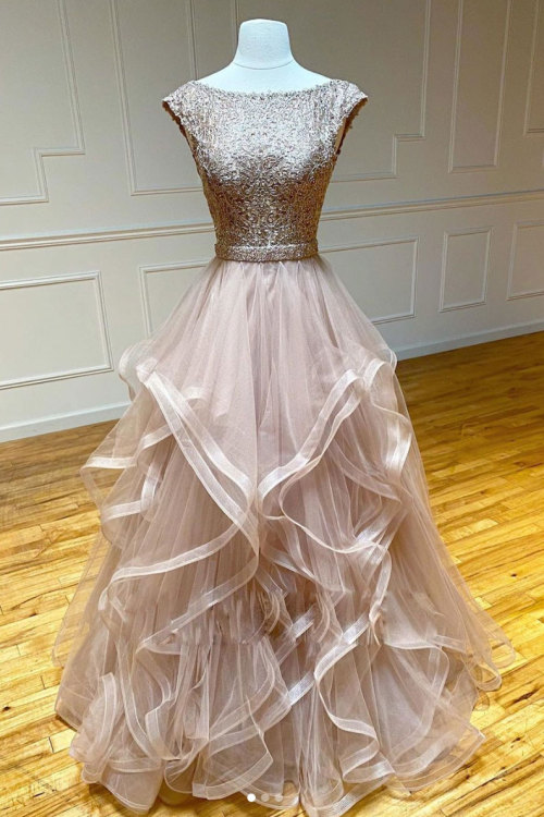 champagne tulle long prom dressbuy here: shdress