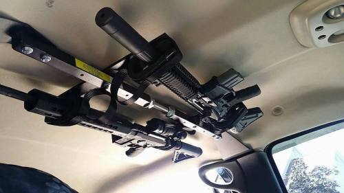tacticalshit:  Check out our BRAND NEW Tactical Truck Ceiling Mounts. These will work in any full-size crew cab with center door posts. Installs in MINUTES without you drilling holes or using bolts or screws! Order yours HERE->http://goo.gl/R8Fdpr