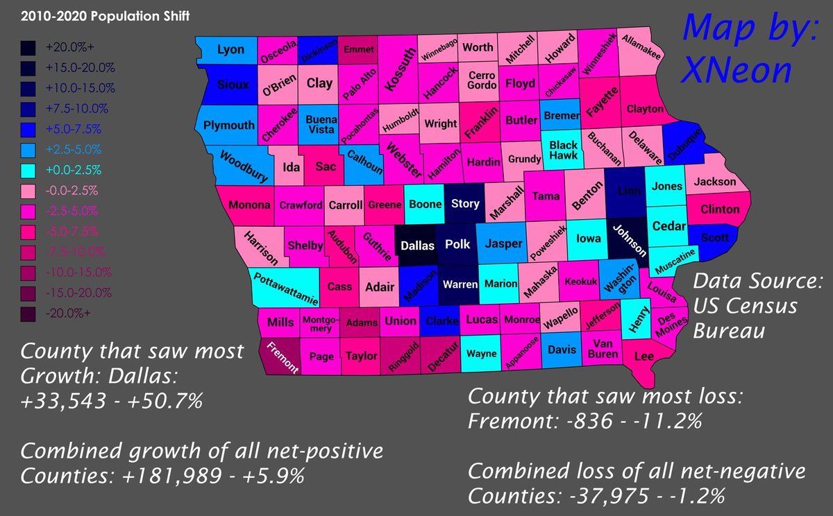 Here’s the 20102020 Iowa population shift. Three... Maps on the Web