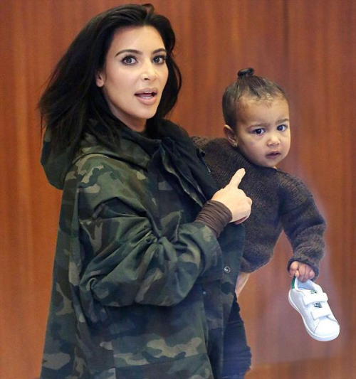 kuwkimye:  Kim & North heading to the Kanye West x Adidas presentation in NYC - February 12, 2015