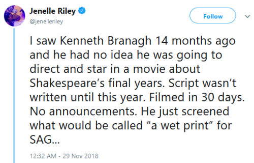 ken-branagh: Early reactions to Kenneth Branagh’s new Shakespeare movie All is True from preview screenings in LA on Nov 27 - 29 2018. Besides Branagh the movie also stars Judi Dench, Ian McKellen and Kathryn Wilder, and is coming out on Dec 21 2018