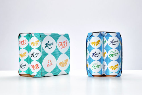 Designed by All Tomorrow’s, spiked grape and citrus soda is packaged in tall aluminum cans and decke
