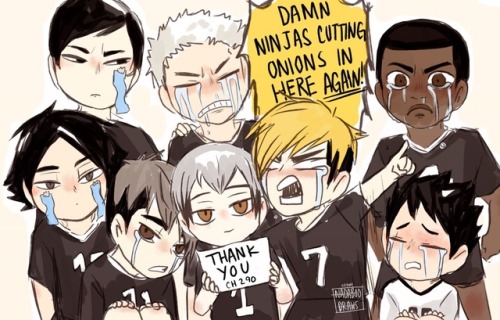 nadaboodraws:Haikyuu!! CH 290 just killed me. (I’m gonna missed these foxes)“Damn ninja cutting onio